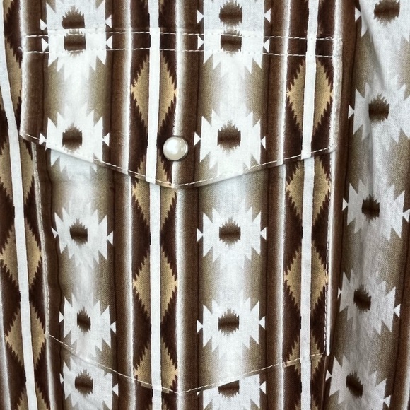 WANGLER Western Wear Mens Shirt Pearl Snap Buttons Aztec Brown Cowboy Large - Picture 7 of 16